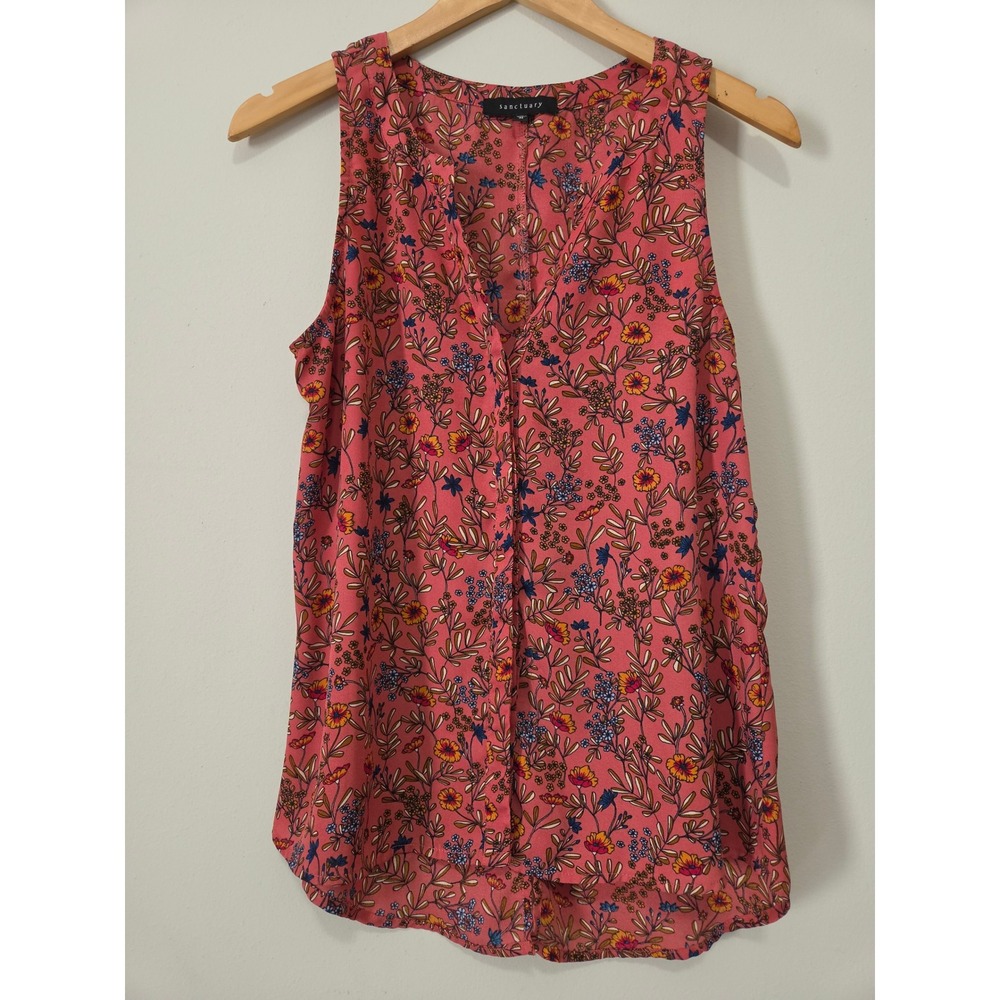 Sanctuary Pink Floral Sleeveless V-Neck Blouse Top XB0085H8893 Womens Medium